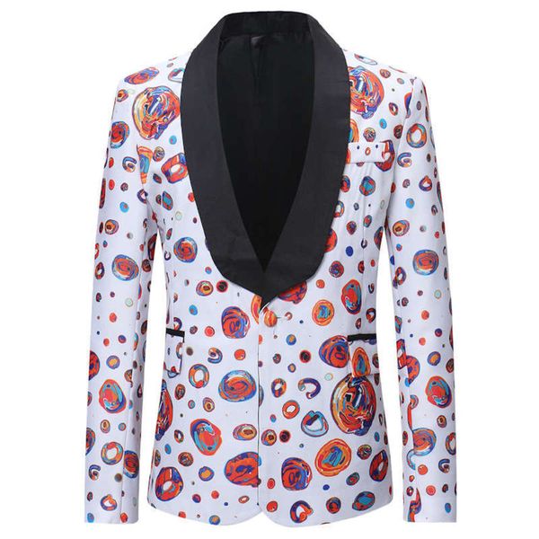 

wear creative print one button new men's suit, White;black