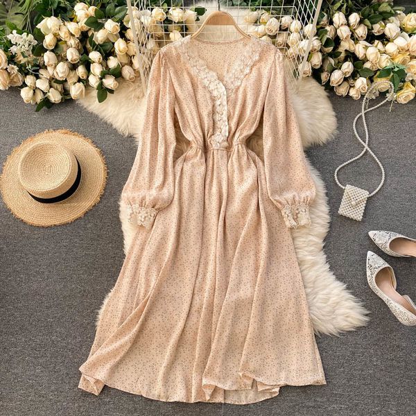 

2021 new female singiny sweet floral splice bow-neck puff-o-line dressed in bohemian autumn impression dress holiday e7mp, Black;gray