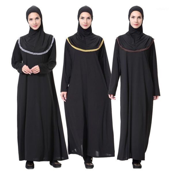 

women black robe muslim abaya dubai arabic eid worship service ramadan wear islamic solid clothing elegant prayer dress1, Red