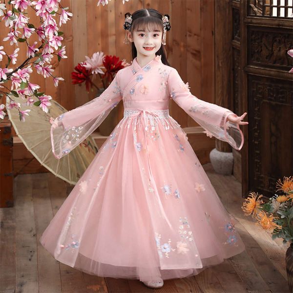 

national girl's long sve ancient baby's costume chine sle tang daughter's autumn and winter new drs, Red;yellow