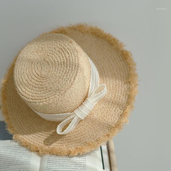 

&dolphin desinger summer beach straw raffia hat wide brim sun protection sweet korean bow cap temperament flat straw hats1, Blue;gray