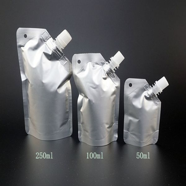 100 pçs / lote 50ml 100ml 250ml vazio transparente saco de alumínio balsa bico para beber saco de armazenamento líquido molho de leite Óleo de pé