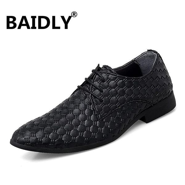 

new men dress shoes formal wedding leather shoes retro brogue business office men's flats oxfords for male, Black