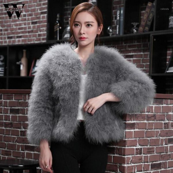 

womail 2017 new fashion women faux fur ostrich feather soft fur coat jacket fluffy winter xmax no301, Black