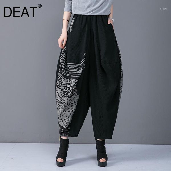 

deat] high elastic waist printed hit color harem trousers new loose fit pants women fashion tide spring summer 2020 13s2551, Black;white