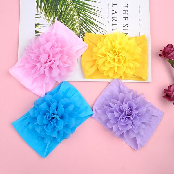 

16 colors new baby girl big chiffon flower children headband turban headwear stretchy nylon flower wide hair bands accessories q wmtdbt