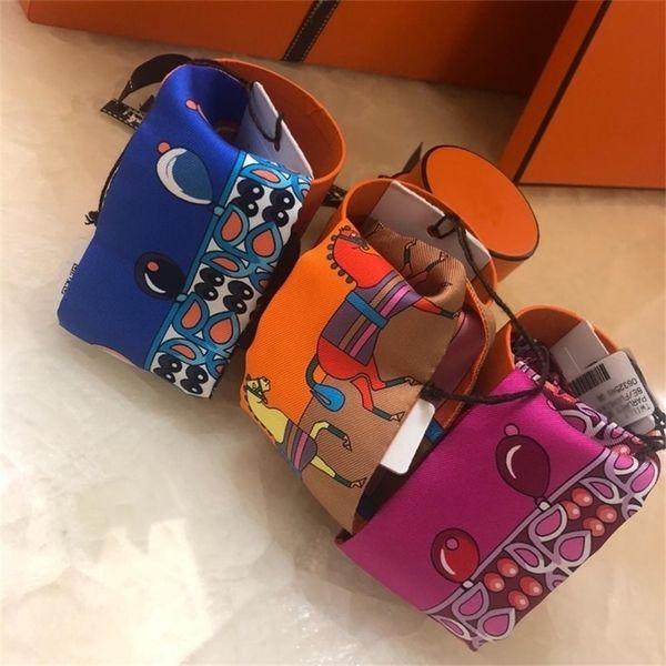 

fashion women silk scarf handbag ribbon handbag decoration multifunctional headwear new design 201218, Blue;gray