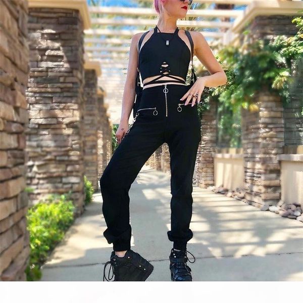 

boofeenaa black high waist zippers harem pants women joggers harajuku loose trousers with chain streetwear sweatpants c80-af00 mx190716, Black;white