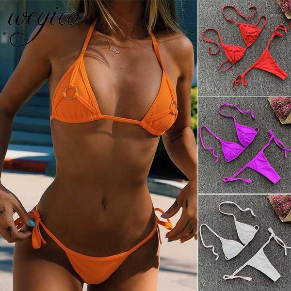 

women bikini set swimsuit solid ring decoration g string bathing suit micro bikinis push up beachwear bodysuit swimwear1, White;black