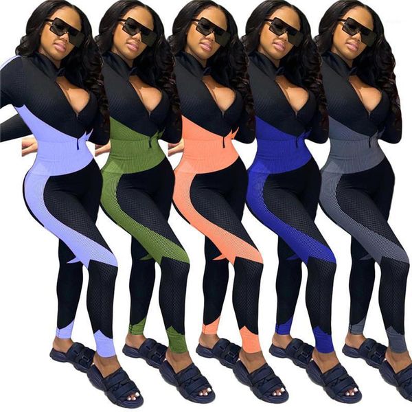 

jumpsuit women fall clothes stretch zip up bodysuit sweatpants fitness outfit one pice romper wholesale dropshipping1, Black;white