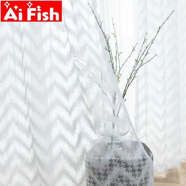 

curtain & drapes white wave striped voile curtains for kitchen window tulle living room simple bedroom sheer m246#401
