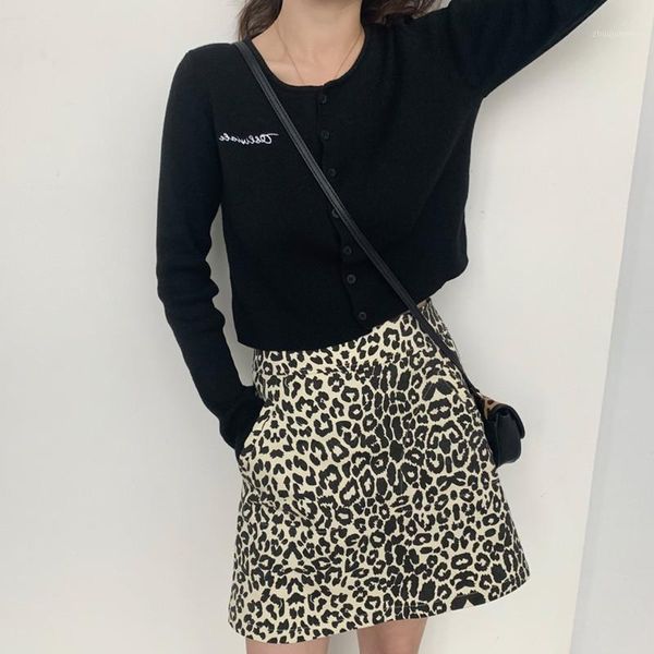 

new 2020 vintage leopard print women skirts fashion a line mini skirt casual basic leopard skirt woman skirts1, Black