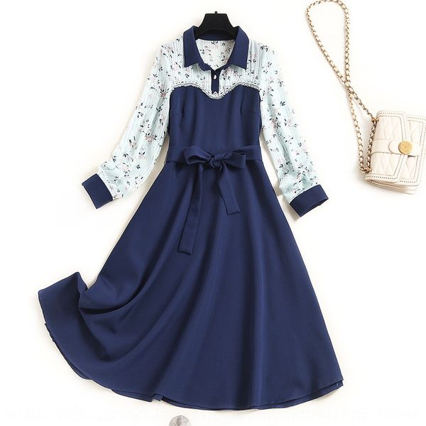 

onlyquality women's floral 2020 early fall fashion dress a- line dress stitching a-line skirt with belt 15187 big6f, Black;gray