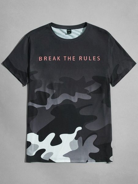 

men slogan & camo print t-shirt x6b0#, White;black