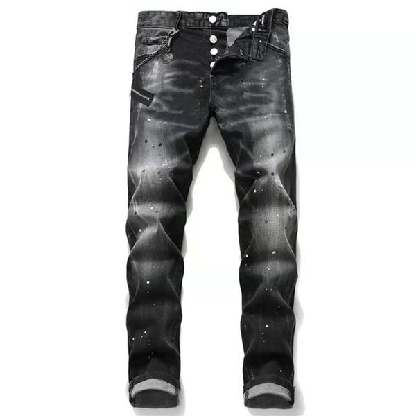 

mens jeans classic hip hop pants stylist f jeans distressed ripped biker jean slim fit motorcycle printing brand denim pants jeans, Blue