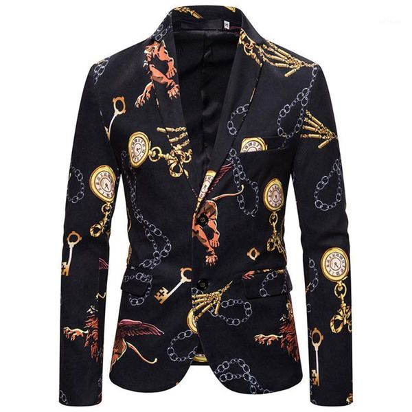 

autumn 2020 new style retro men blazer coat jacket 3d digital printing slim fit men suit jacket stage singer costume blazers1, White;black