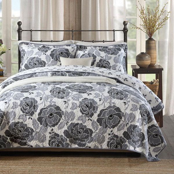 

flowers bedspread quilt sets 3pcs cotton quilts bed cover with 2*pillowcase queen size coverlet summer blanket