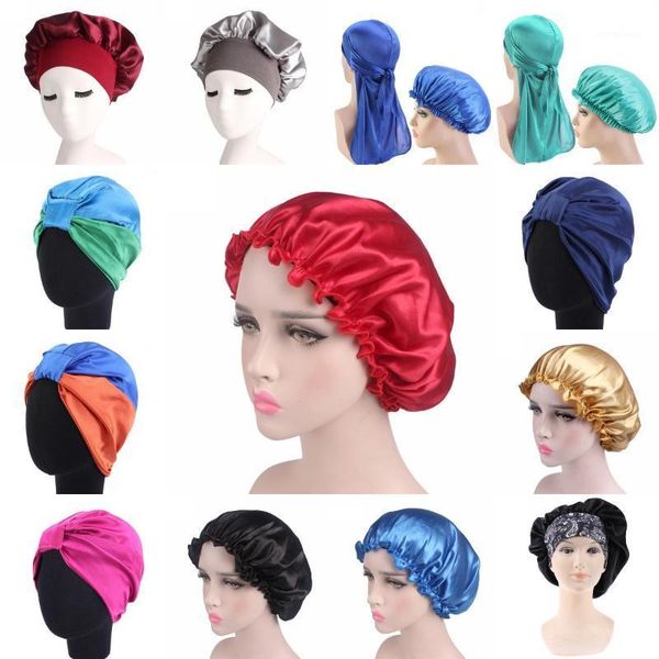 

shower caps women wide band sleep satin silk bonnet soft night hat hair cap lady turban printing in fashion1