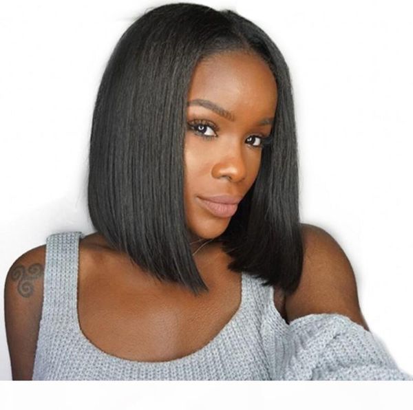 

short bob wig brazilian hair straight lace front human hair wigs for black women natural color full lace wig, Black;brown