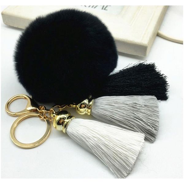 

cutetassel pompom tassel car keychain pendant fur ball key chain real rabbit fur plush fur key ring holder eh404 f bbytey, Slivery;golden