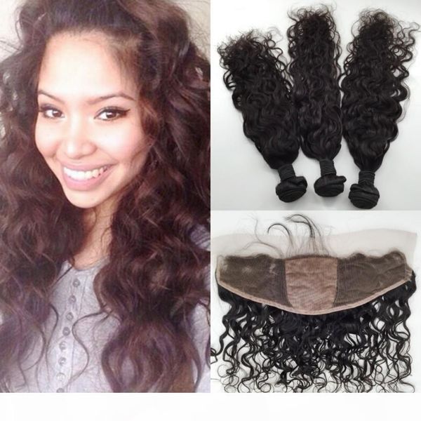 

silk based full frontal lace closure 13*4 with bundles indian virgin hair with ear to ear silk lace frontal 4pcs lot, Black