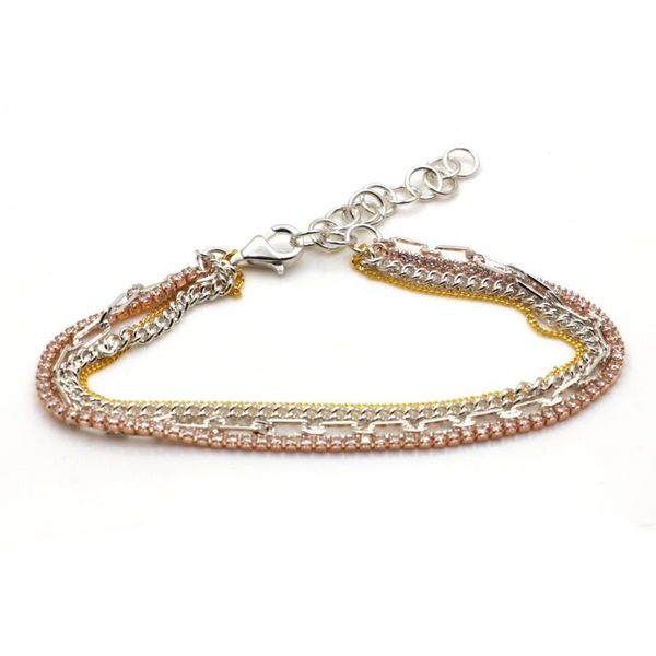 

link, chain fashion women 3 tone genuine 925 sterling silver bracelet, Black