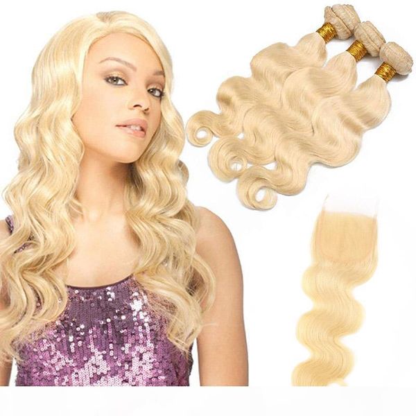 

бразильская virgin blonde hair 613 # цвет объемная волна человеческих волос 613 # шнурок закрытие 4x4 с 3 пучки волос extensions с 4x4 lace, Black;brown
