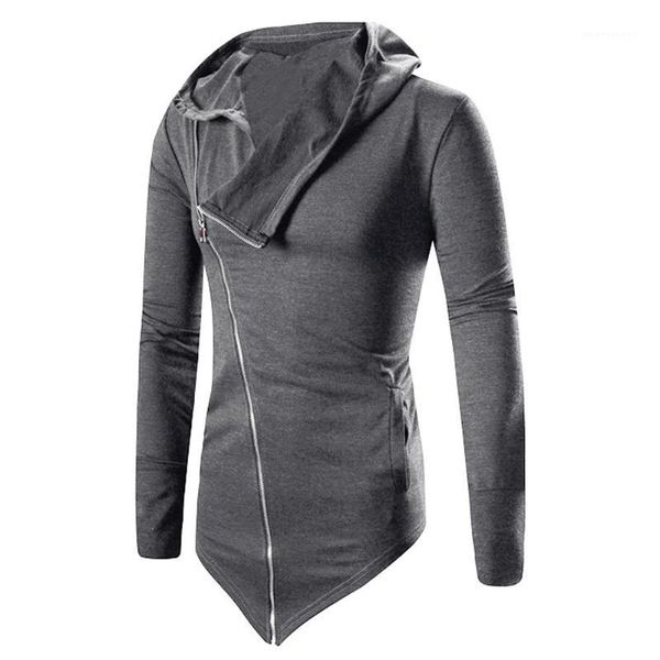 

wholesale fashion men's autumn winter long hooded trench fashion irregular solid zipper jacket coat cloak coat outerwear plus size l31, Tan;black