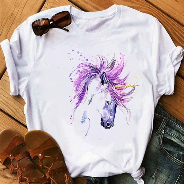 

watercolor horse print women tshirt women casual funny t shirt gift for lady yong girl tee white t shirt vintage clothes