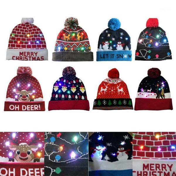 

2020 new year led light christmas hats beanie sweater knitted christmas light up knitted hat for kid for party1