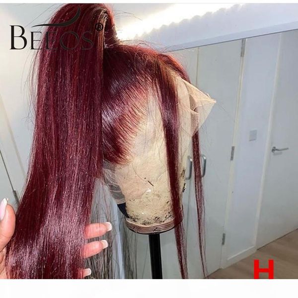 

beeos burgundy straight 360 lace front human hair wigs 99j 150% peruvian remy lace wig preplucked with baby hair bleached knots, Black