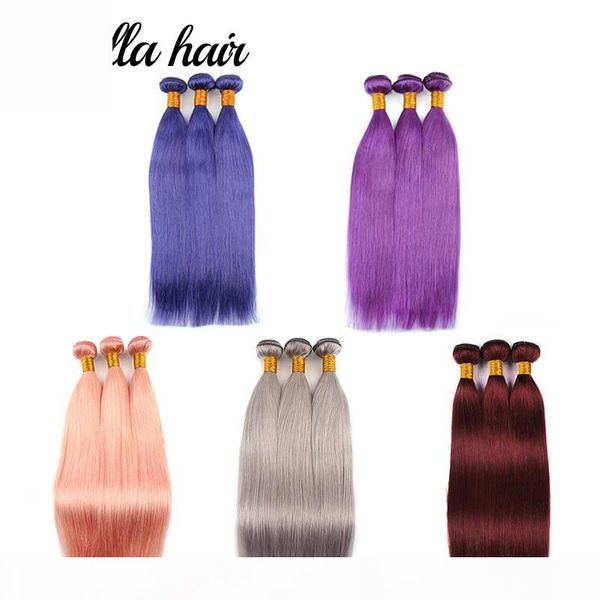 

9a 3pcs lot colorful hair extensions pink blue green purple grey red colors human hair weaves bundles julienchina bella hair factory outlets, Black