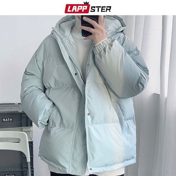 

lappster men embroidery solid bubble coat mens harajuku khaki winter hooded jacket coat streetwear parka puffer jacket 201204, Black