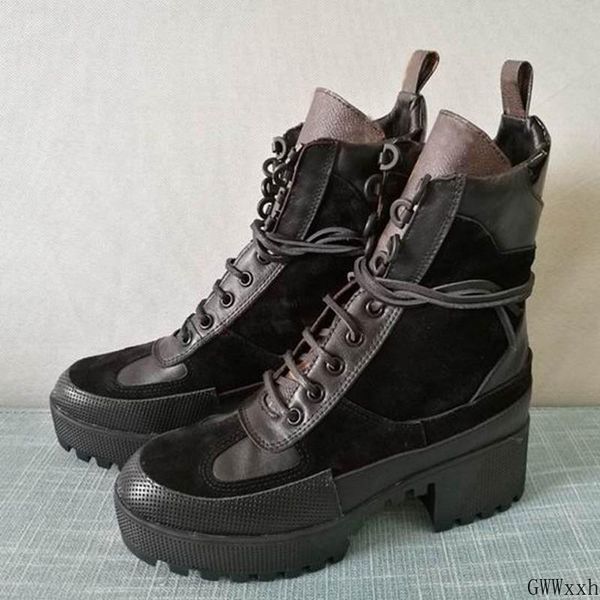 

boots shoes fashion leather thick heel luxury women high round toe quality riding, Black