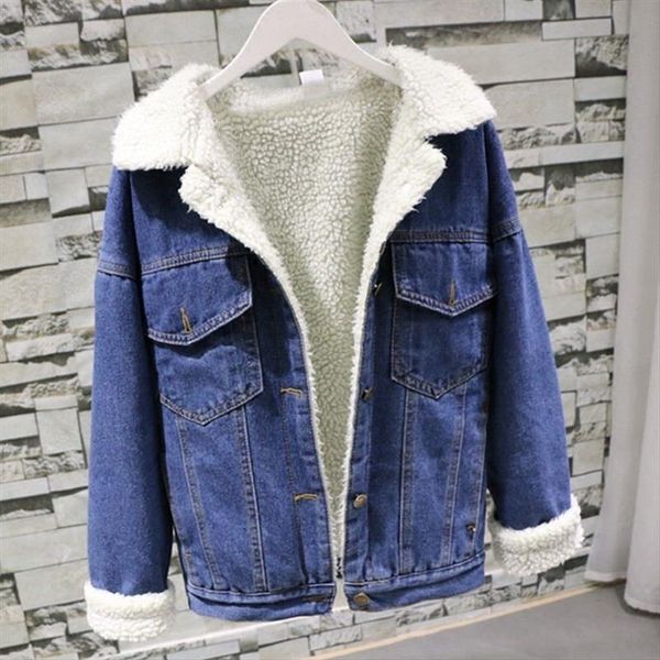 

winter warm fur jeans jacket women bomber jacket blue denim female coat with warm lining amp; front button flat pockets, Black;brown
