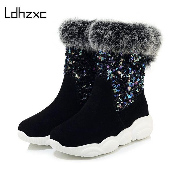 

ldhzxcwomen winter fur warm snow boots ladies warm booties ankle boot comfortable shoes plus size 33-46 casual women, Black