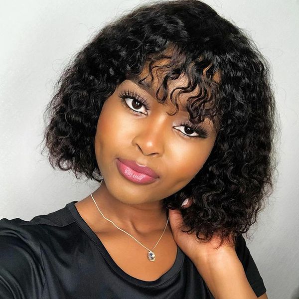 

afro kinky curly synthetic wig with bangs10 12 14 inches simulation human hair wigs for white and black women pelucas jc0025