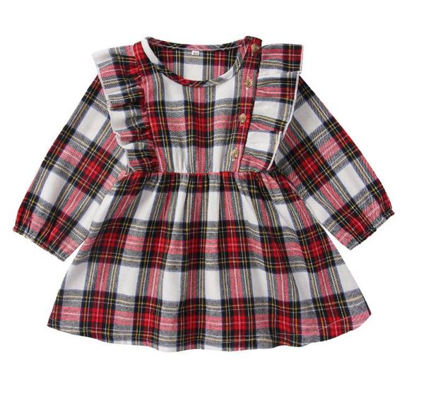 

girls mini a-line dress plaid bow ruffle dresses kids designer clothes girl pleated dress spring cotton plaid long-sleeved dresses for girls, Red;yellow