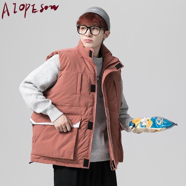 

aiopeson 2020 new men's vests casual solid color stand collar zipper coat men winter fashion loose thick mens vest, Black;white