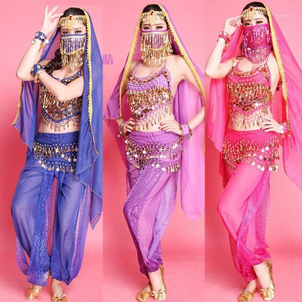 

4pieces belly dance (pant+ belt+veil )women belly dance costumes bollywood dress price dress outfits1, Black;red