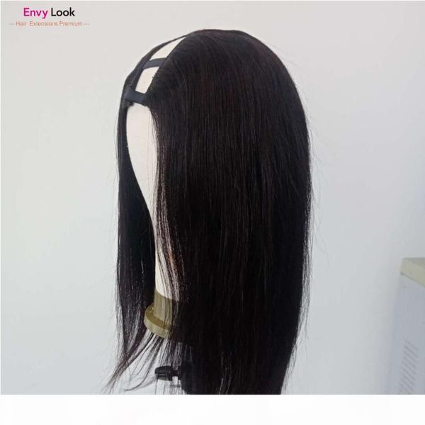 

envy look human hair u-part straight frontal wigs 150 density brazilian bob black short human hair wig for black women salon, Black;brown