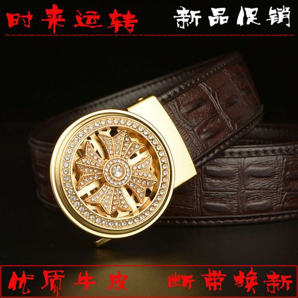 

fortune turn genuine with diamond automatic buckle business men's soft leather belt, Black;brown