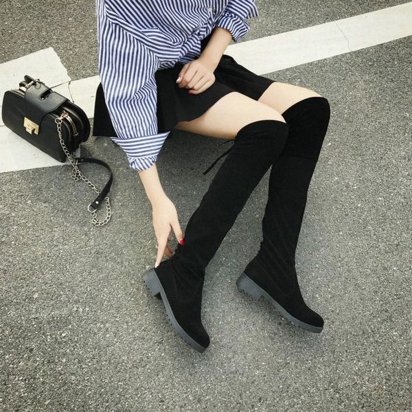 

hkxn 2020 women's boots winter new over the knee boots sleek comfort plus cotton flat flock fashion boot t #br5g