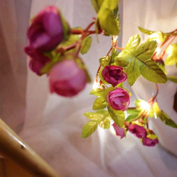 2M 20LED мигающая роза Цветочные светильники 3АА Аккумуляторная батарея Работаемая розовая лоза Fairland Light рождественские свадебные украшения 201203