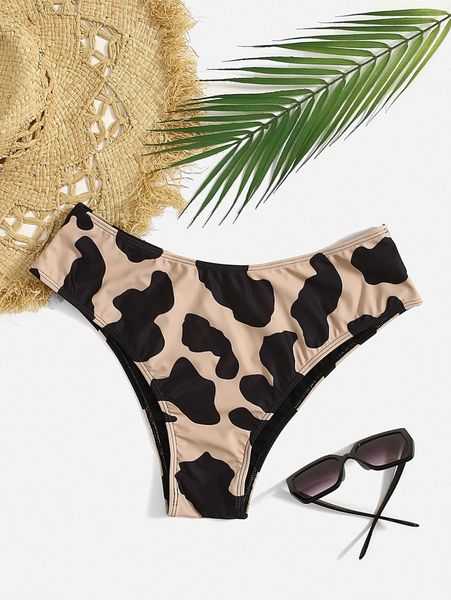 

plus cow print bikini bottom a6le#, Black