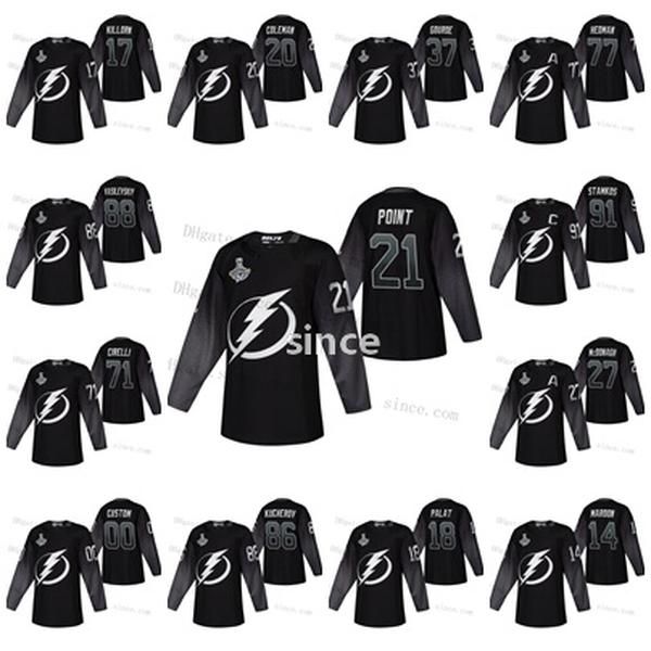 

2020 stanley cup champions alternate jerseys custom tampa bay lightning stamkos 21 point mcdonagh palat hedman kucherov vasilevskiy coburn, Black;red