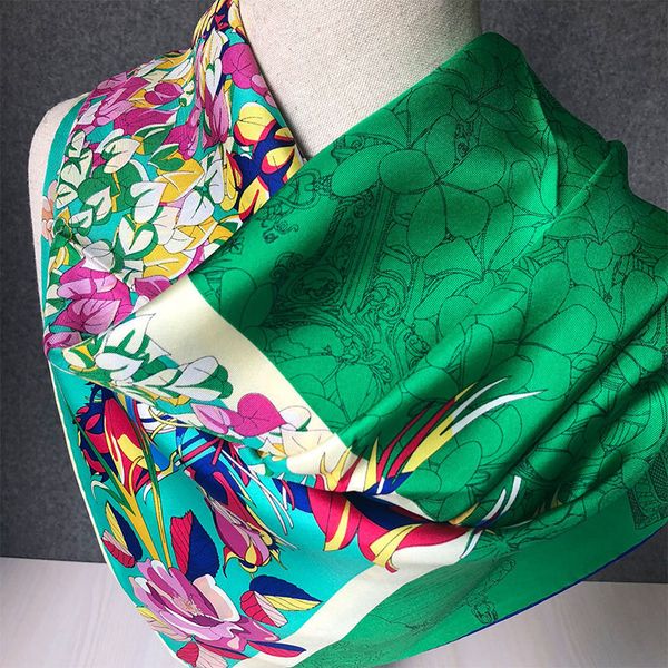 

100% шелк саржевого шарф хиджаб foulard женщина дама большой площадь шелковый платок платки палантины ручной ролл ребро 88x88cm y201007, Blue;gray