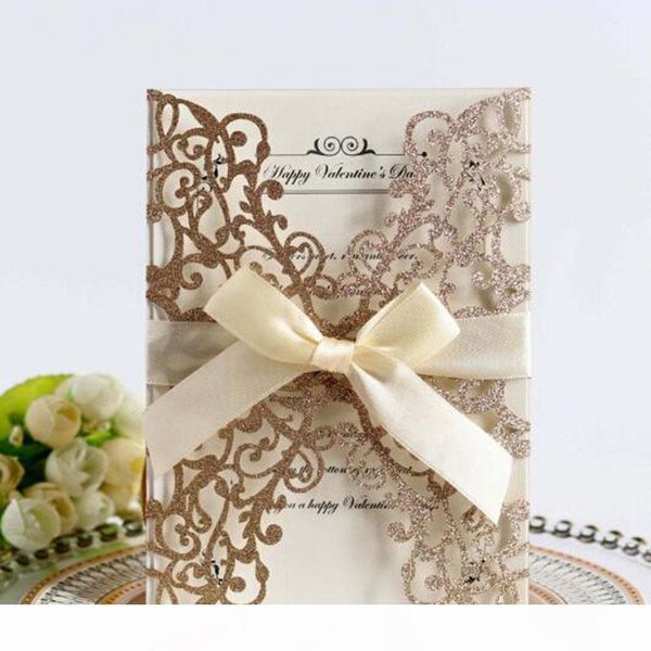 

100pcs set hollow thanksgiving invitation card greeting card gift cards with bow wedding birthday party supply