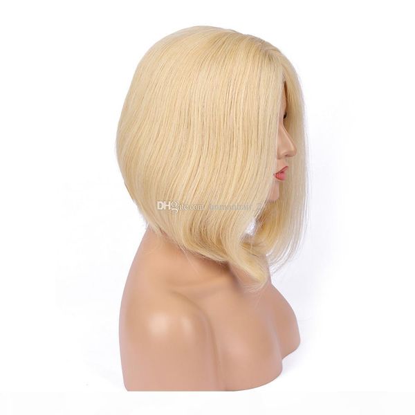 

613 wig human hair bob wigs full lace blonde wigs can be dyed short cut bob natural straight blonde full lace wigs, Black;brown