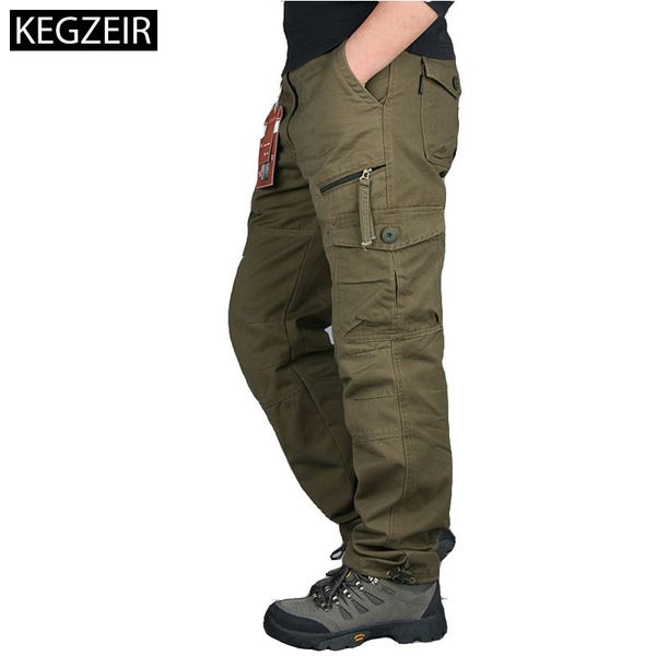 

2020 autumn winter mens army pants straight long men trousers casual streetwe tactical pants men plus size pantalon cargo homme t200219, Black